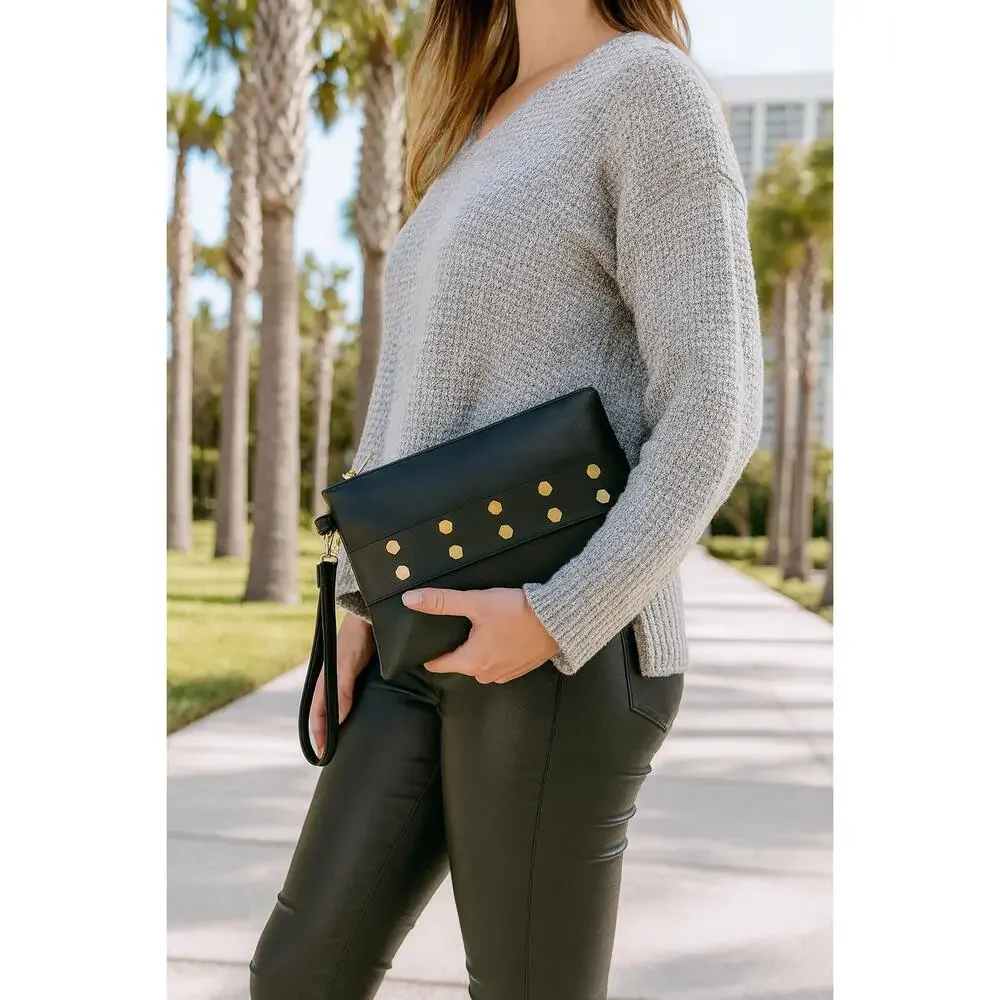 Get Up, Grab It and Go Oversized Studded Wristlet Clutch